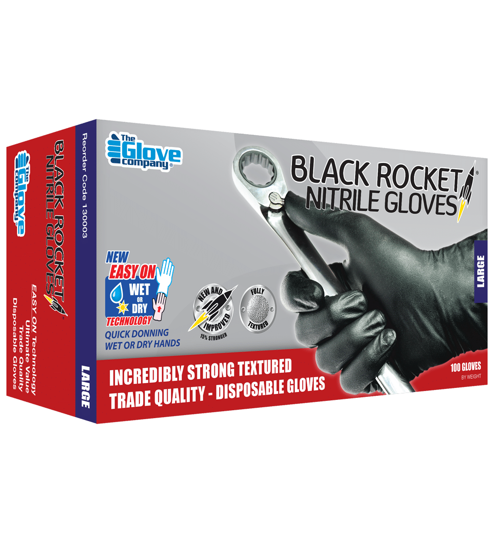 Black Rocket® Nitrile Disposable Gloves Black Large x 100pk