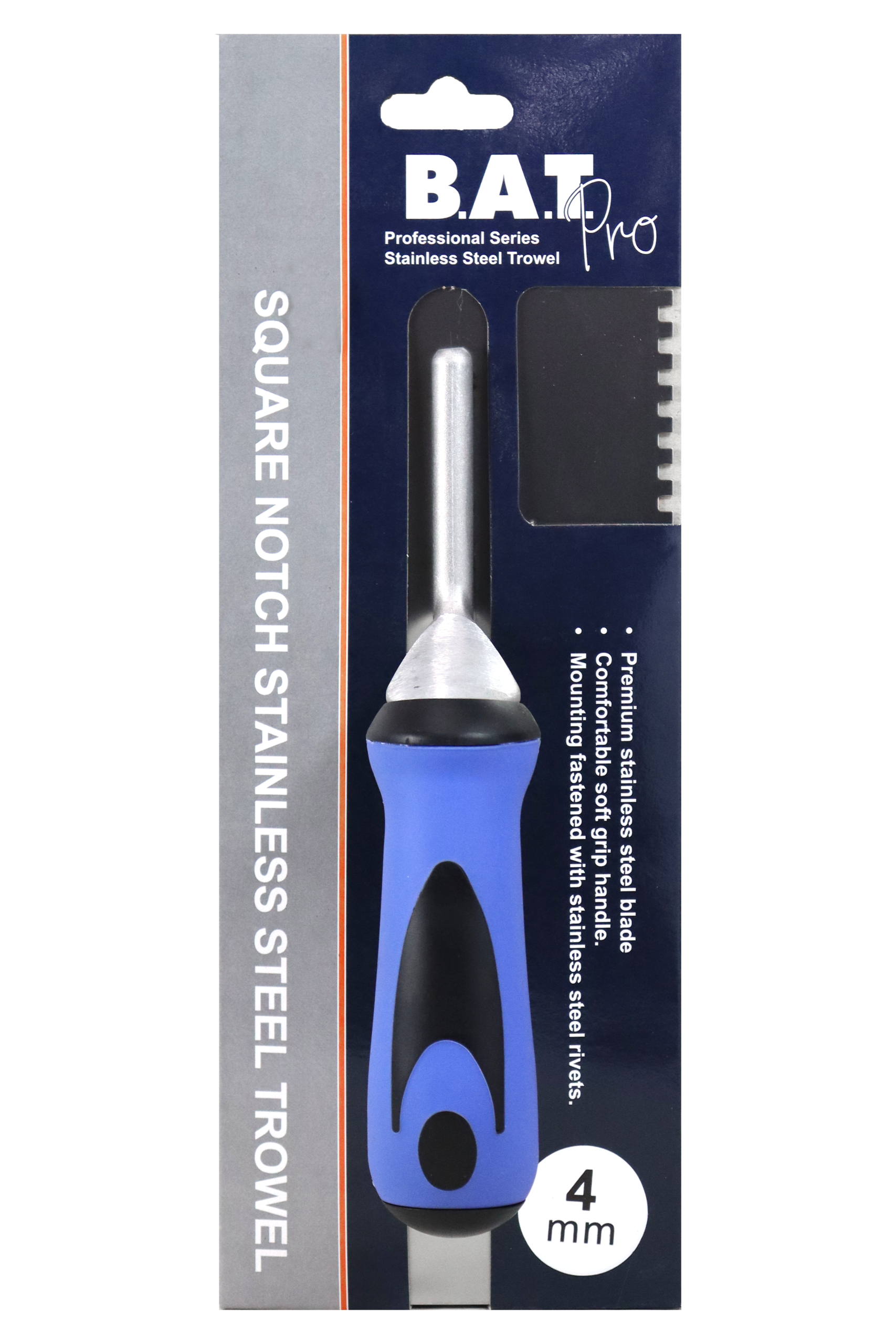 BAT Trims Stainless Steel 4mm Square Notch Trowel