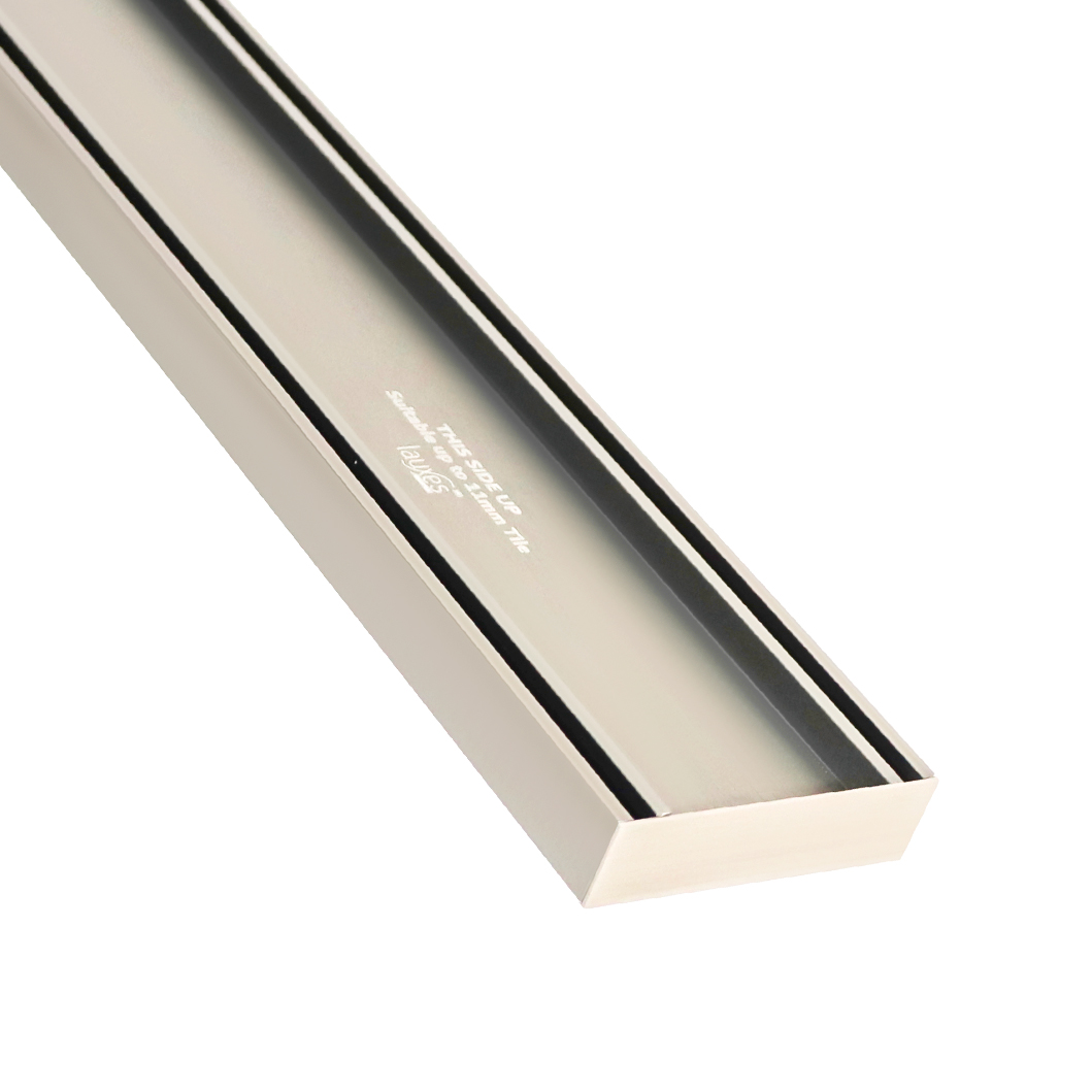 Linear Tile Insert Drain 100x26mm Brushed Nickel per Metre
