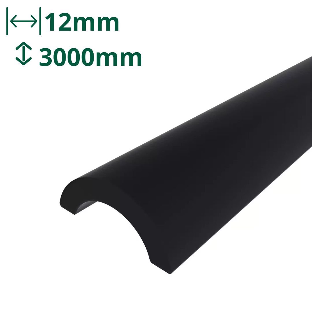 Waterbar Half Round Matt Black 12mm Aluminium