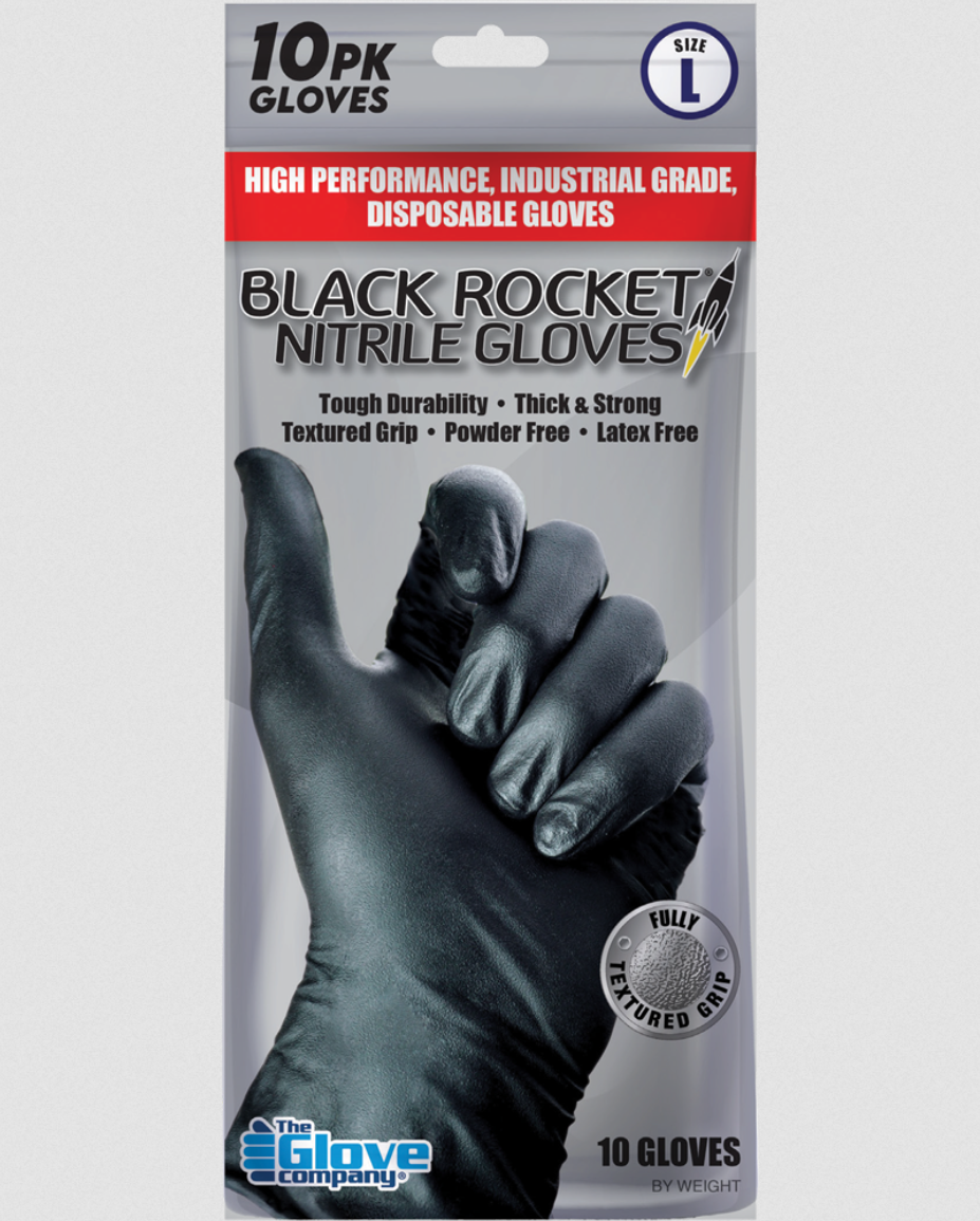 Gloves Black Rocket 10pk Medium