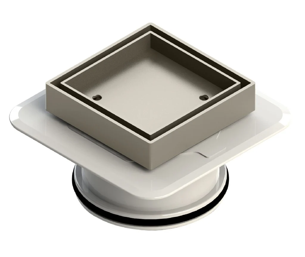 Floor Waste Megaflex Lowline Drain Brushed Nickel 100mm Square