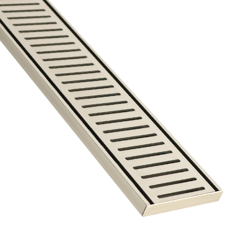 Floor Waste Grate NXT GEN 100x14mm x1m Brushed Nickle Lauxes