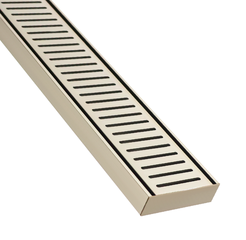 Floor Waste Grate NXT GEN 100x26mm x1m Brushed Nickle Lauxes